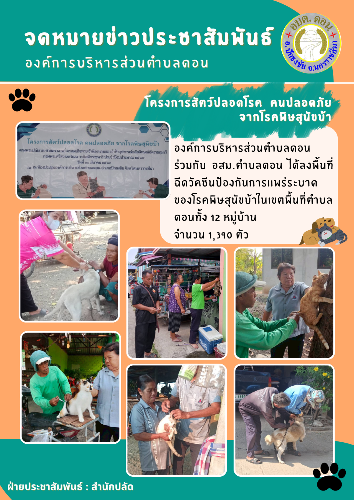 โครงการสัตว์ปลอดโรค  คนปลอดภัย จากโรคพิษสุนัขบ้า